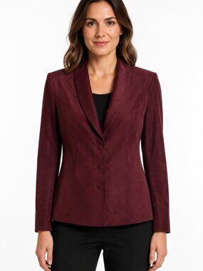 Jacques Vert Faux Suede Shawl Collar Blazer Jacket Maroon Size CAN 10 UK 12